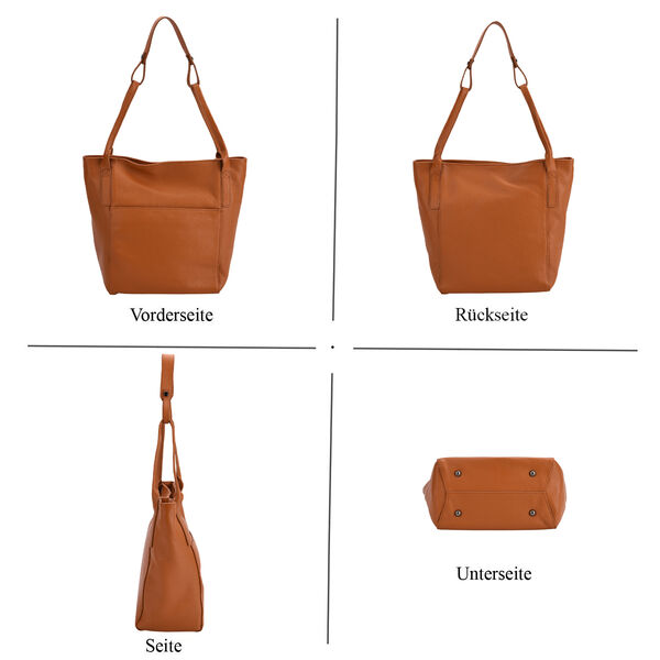 Tragetasche aus echtem Leder mit Magnetverschluss und F&auml;chern, 34&times;14&times;29 cm, Braun image number 3