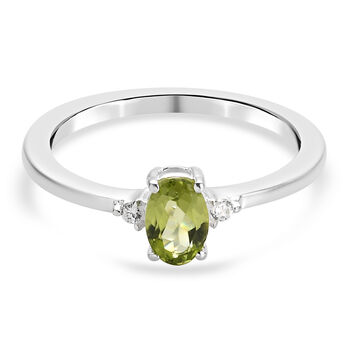 Nat&uuml;rlicher Peridot und Wei&szlig;er Simulierter Diamant Ring 925 Silber (Gr&ouml;&szlig;e 16.00) ca. 0,53 ct