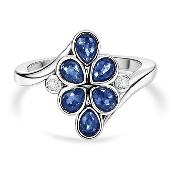 Kyanit und Zirkon Bypass Ring 925 Silber rhodiniert (Gr&ouml;&szlig;e 16.00) ca. 1,15 ct