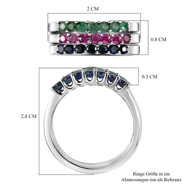 3er-Set Ringe, afrikanischer Rubin, blauer Saphir, Socoto Smaragd, Edelstahl ca. 1.04 ct image number 8