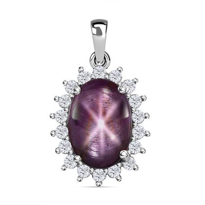 Sternrubin, wei&szlig;er Zirkon Anh&auml;nger, 925 Silber platiniert ca. 12.67 ct