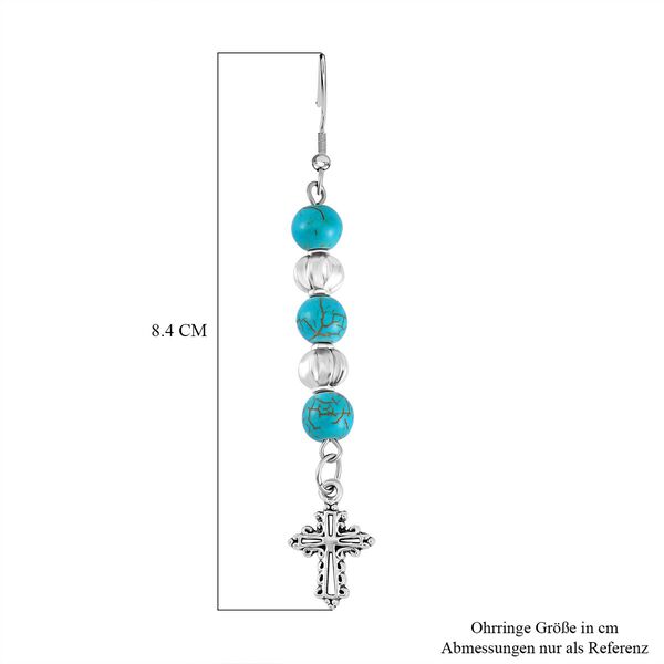 Blauer Howlit, Rote Koralle Schmuckset Reiner Edelstahl Schwarz oxidiert und Legierung Schwarz oxidiert ca. 75.00 ct image number 5