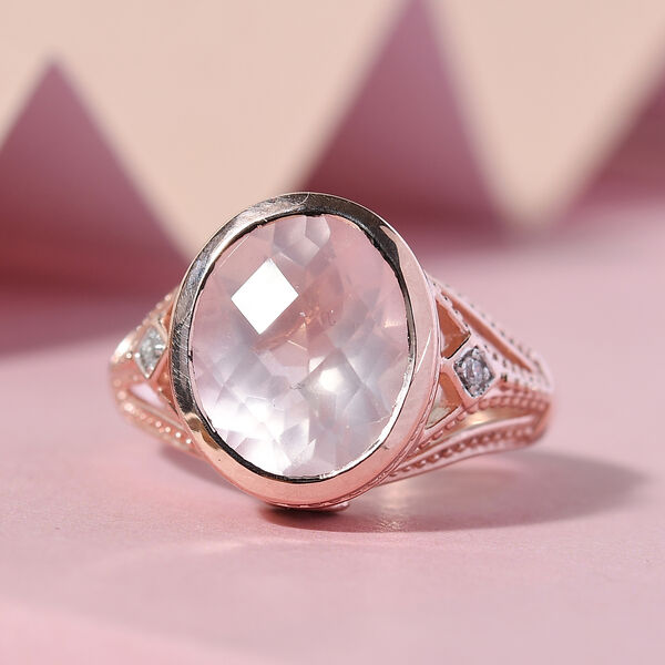 Rosa Quarz und Zirkon Ring 925 Silber ros&eacute;vergoldet image number 2