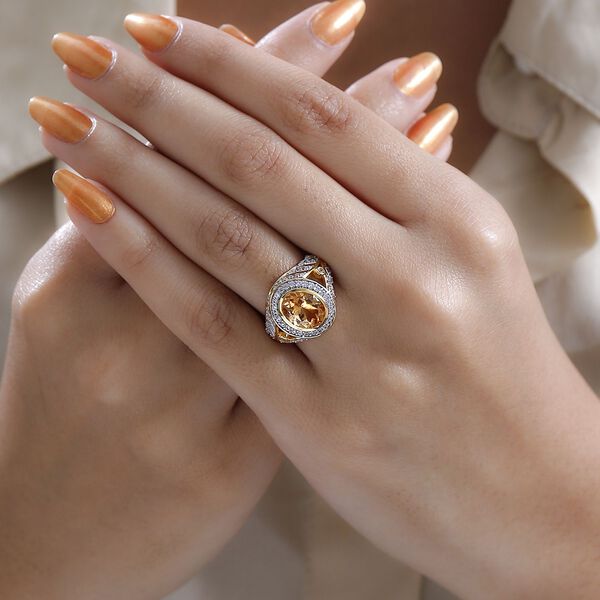 Ceylon kaiserlicher Granat, wei&szlig;er Zirkon Ring, 925 Silber Gelbgold Vermeil, (Gr&ouml;&szlig;e 16.00) ca. 3.89 ct image number 3