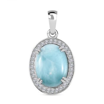 AA Larimar, Wei&szlig;er Zirkon Anh&auml;nger 925 Silber rhodiniert ca. 13,64 ct.