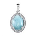 AA Larimar, Weißer Zirkon Anhänger 925 Silber rhodiniert ca. 13,64 ct.