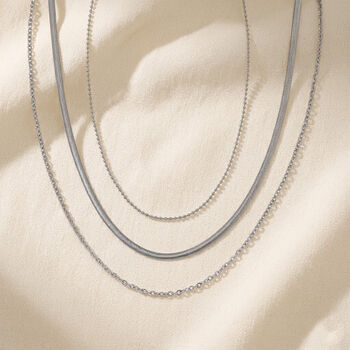 3er-Set - Kugelkette 40 cm, Gliederkette 45 cm und Ankerkette 55 cm, Silberton