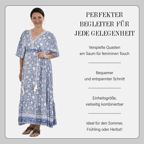 Boho-Chic Maxikleid mit Quasten, Einheitsgr&ouml;&szlig;e, blau image number 4