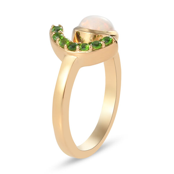 Nat&uuml;rlicher &Auml;thiopischer Opal und Nat&uuml;rlicher Chromdiopsid Ring 925 Silber vergoldet image number 5