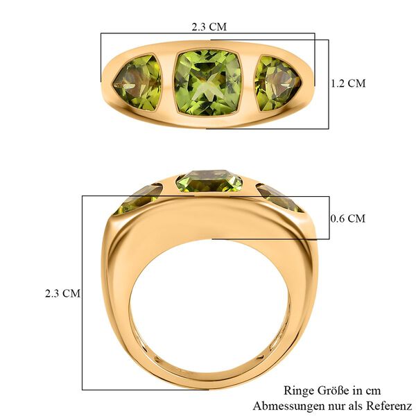 Nat&uuml;rlicher Peridot 3 Stein Ring 925 Silber vergoldet  ca. 3,20 ct image number 7