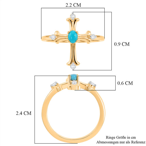 D'Joy AA Sleeping Beauty T&uuml;rkis, Wei&szlig;er Zirkon Ring 925 Silber 750 Vergoldet (Gr&ouml;&szlig;e 17.00) ca. 0,31 ct image number 6
