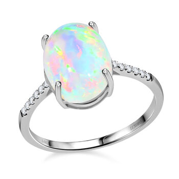 AAA Nat&uuml;rlicher, &auml;thiopischer Welo Opal und wei&szlig;er Diamant-Ring, 585 Wei&szlig;gold (Gr&ouml;&szlig;e 20.00) ca. 4,35 ct