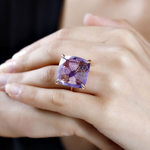 GP Trionfo Kollektion - AA Rose De France Amethyst und afrikanischer Amethyst, Zirkon und blauer Saphir-Ring - 27,65 ct. image number 3