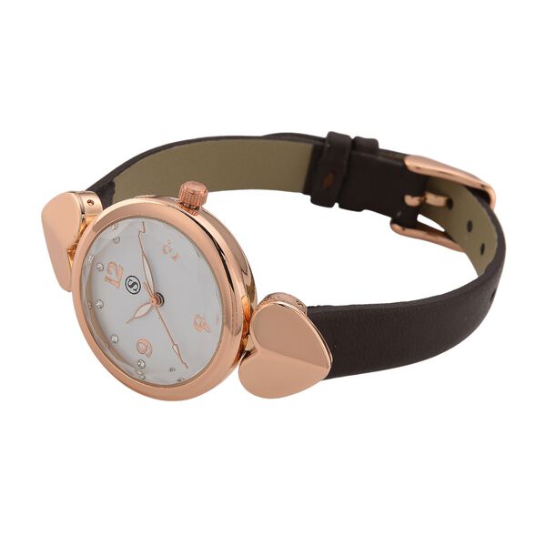 STRADA Uhr mit PC21S Japan-Uhrwerk, Edelstahl-Mesh-Armband, Roségold mit Kristallzifferblatt, Braun image number 5