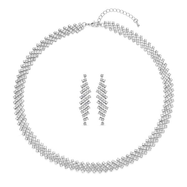 Weiße Kristall-Halskette und Ohrringe in Silberton - 12 ct. image number 0