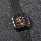 GENOA - Automatikwerk Schwarzes Zifferblatt, Wasserdichte Uhr mit schwarzem Edelstahl-Gewebeband image number 1