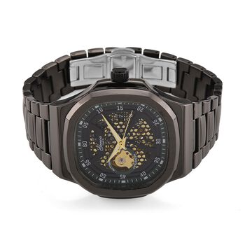 GENOA - Automatikuhr mit Skelett-Design, Edelstahlarmband, 3ATM wasserdicht, Gr&uuml;nes Zifferblatt, Schwarzplattierung, ca. 20 cm