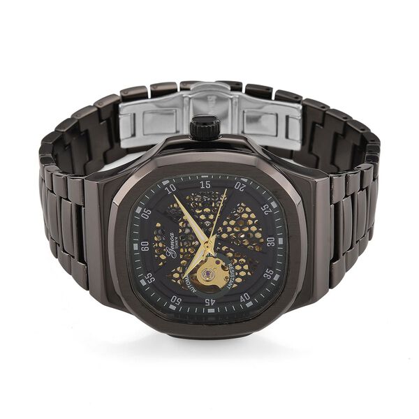 GENOA - Automatikuhr mit Skelett-Design, Edelstahlarmband, 3ATM wasserdicht, Grünes Zifferblatt, Schwarzplattierung, ca. 20 cm image number 4