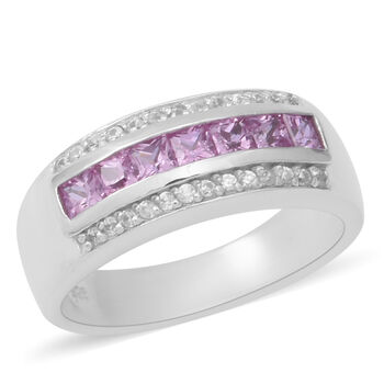 Rosa Saphir und Zirkon Ring 925 Silber platiniert (Gr&ouml;&szlig;e 16.00) ca. 1,15 ct