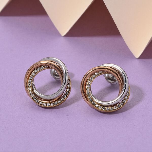 Weißer Kristall Ohrringe Reiner Edelstahl Tricolor image number 1