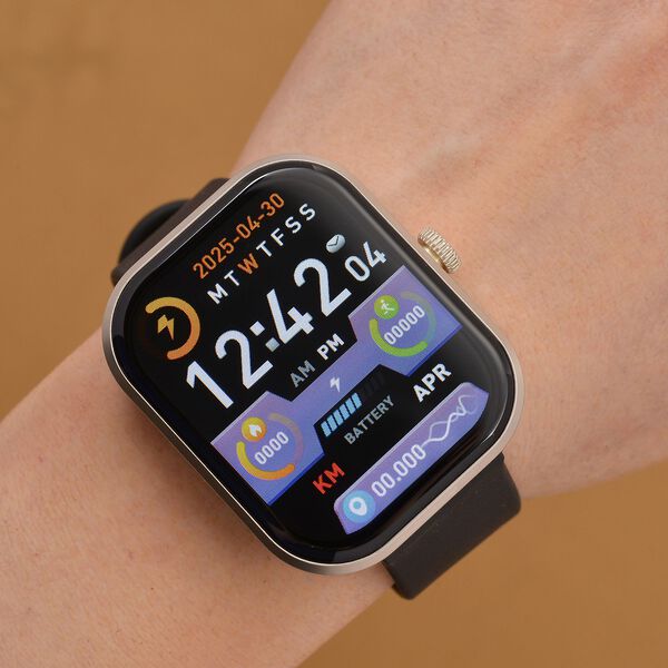 G21 Smartwatch, 2.01 Zoll HD Display, Gold-Schwarzes Silikonarmband image number 2