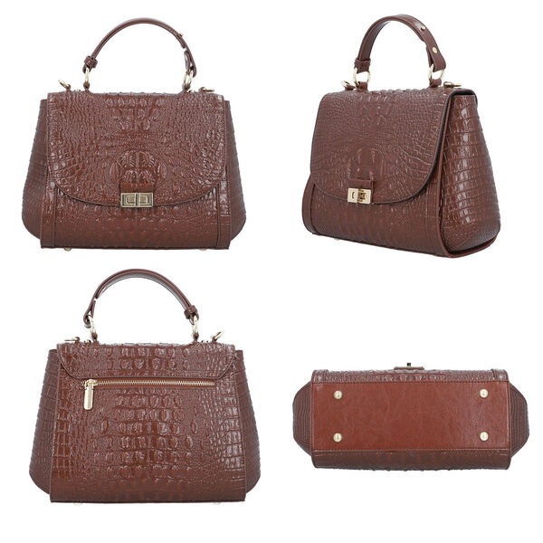 Luxus Crossbody Tasche mit Kroko-Pr&auml;gung aus echtem Leder, Braun image number 4