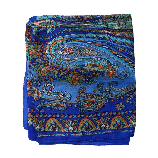 100% Seidenschal, bedruckt mit Paisleymuster, 50x160cm, Blau image number 5