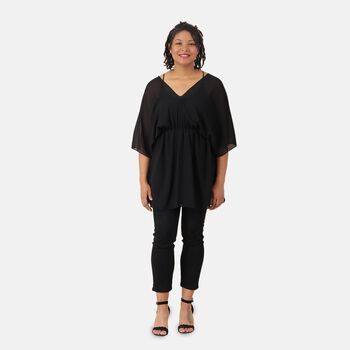 V-Ausschnitt Chiffon Top, Schwarz