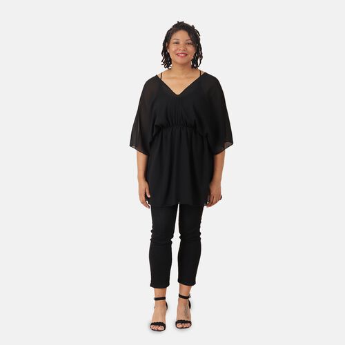 V-Ausschnitt Chiffon Top, Schwarz image number 0