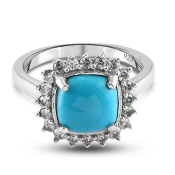 Nat&uuml;rlicher Sleeping Beauty T&uuml;rkis Halo-Ring 925 Silber platiniert (Gr&ouml;&szlig;e 17.00) ca. 2,70 ct