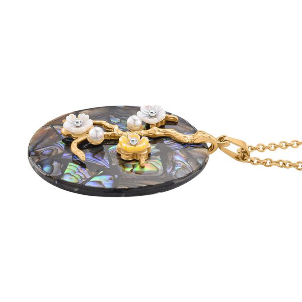 Abalone Muschel, Harz Anh&auml;nger mit Kette ca. 50 cm + 5 cm Extender, 316L Edelstahl, goldfarben image number 4