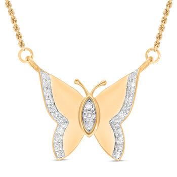 Diamant Halskette, 50cm, 925 Silber Gelbgold Vermeil - 0,15 ct.