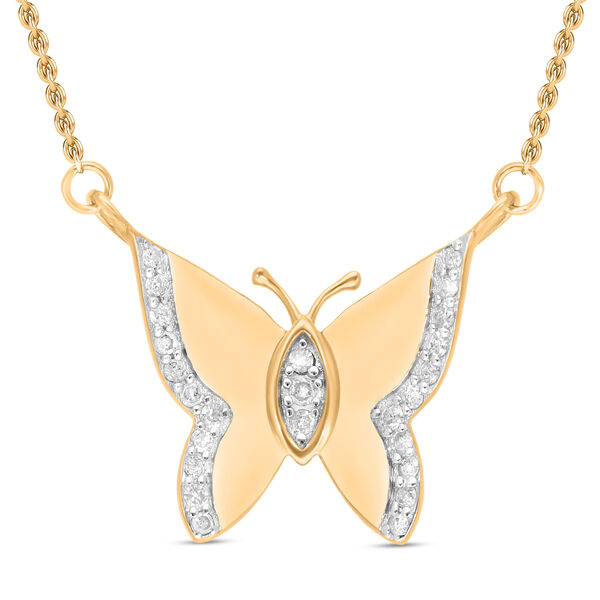 Diamant Halskette, 50cm, 925 Silber Gelbgold Vermeil - 0,15 ct.