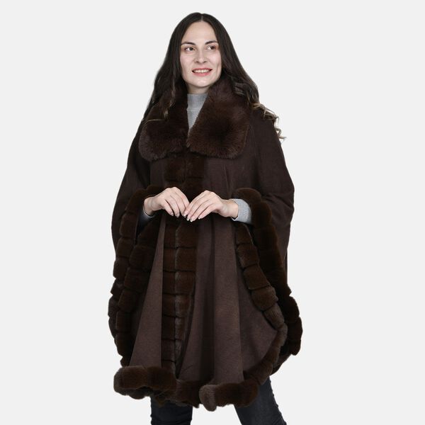 La Marey - Kunstpelz Mantel mit Knopfleiste, 75x115 cm, Dunkelbraun image number 3