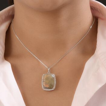 Feuer Labradorit und Zirkon-Anh&auml;nger mit 50cm Kette - 20,78