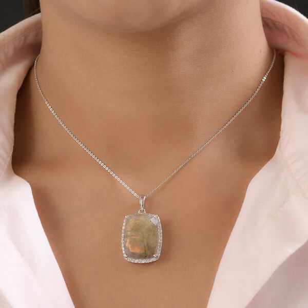 Feuer Labradorit und Zirkon-Anh&auml;nger mit 50cm Kette - 20,78 image number 2