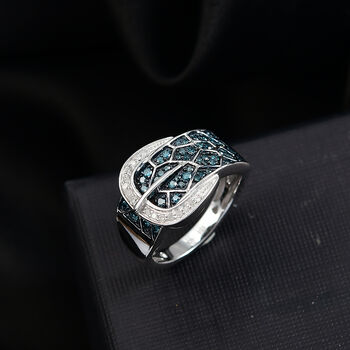 D'Joy Blauer Diamant, Wei&szlig;er Diamant Ring 925 Silber rhodiniert (Gr&ouml;&szlig;e 18.00) ca. 0.50 ct