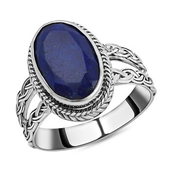 Royal Bali - Lapislazuli-Ring, 925 Silber Schwarz oxidiert (Gr&ouml;&szlig;e 16.00) ca. 6.31 ct