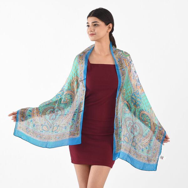 100% satin-Seidenschal, bedruckt mit Kartenmuster, 50x160cm, Mehrfarbig image number 2