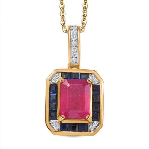 D'joy AA Afrikanischer Rubin (Fissure gefüllt), Blauer Saphir Anhänger mit Kette (ca. 50 cm), 925 Silber 750 Gelbgold Vermeil ca. 3,25 ct. image number 0