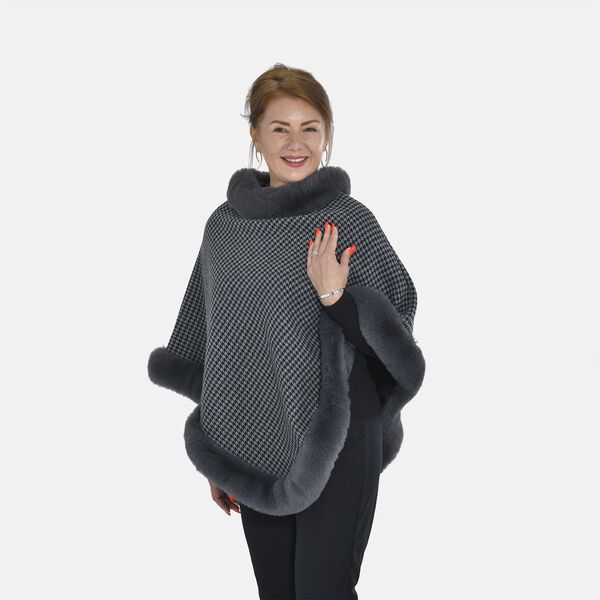 Kunstpelz-Poncho, 70x92 cm, grau image number 4