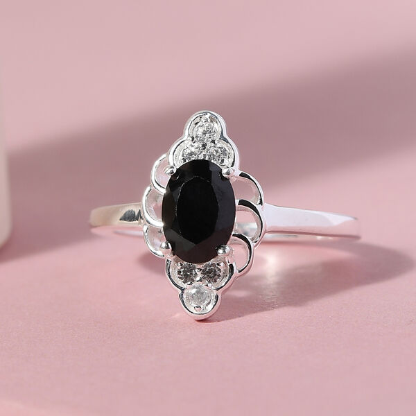 Schwarzer Spinell und Zirkon-Ring, 925 Silber  ca. 1,17 ct image number 2