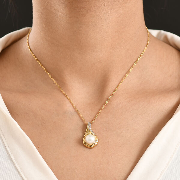 EverTrue S&uuml;&szlig;wasser Perle und Zirkon Anh&auml;nger mit 50cm Kette in Goldton image number 2