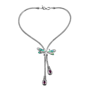 Royal Bali - Afrikanischer Rubin (Fissure gef&uuml;llt), Abalone Muschel Halskette, ca. 50 cm, 925 Silber, ca. 8.00 ct