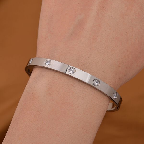 Wei&szlig;er Zirkonia Armreif ca. 18.5 cm Reiner Edelstahl image number 2