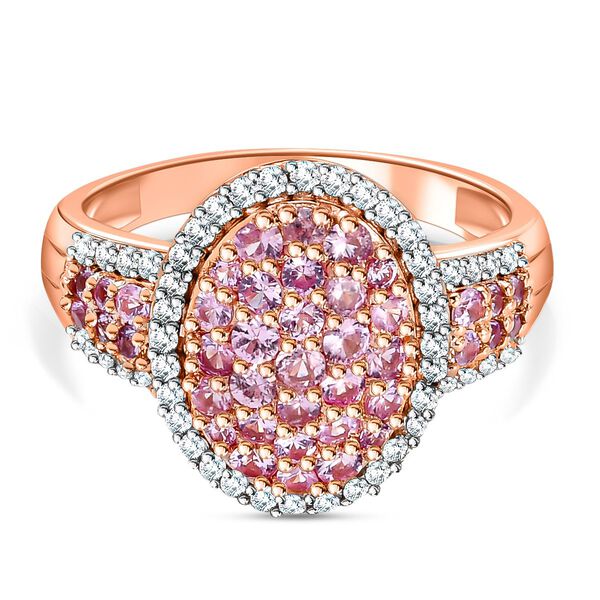 Rosa Saphir und Zirkon Ring 925 Silber Rose Gold-&Uuml;berzug