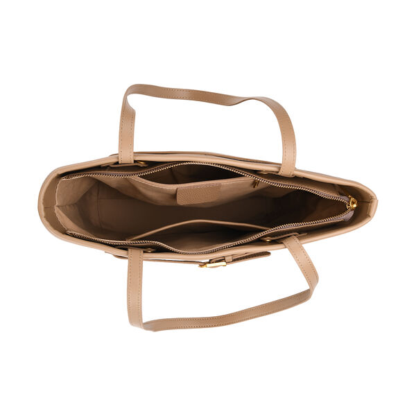 Tragetasche aus echtem Leder mit dekorativer Schnalle und zwei Griffen, 25&times;11&times;32 cm, Khaki image number 4