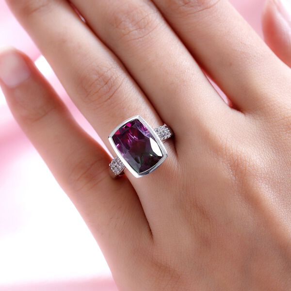 Wassermelonen-Quarz-Triplett und weißer Zirkon-Ring, 925 Silber platiniert  ca. 7,44 ct image number 3