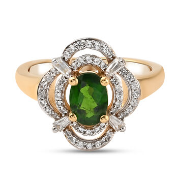 Nat&uuml;rlicher Chromdiopsid und Zirkon Ring 925 Silber vergoldet (Gr&ouml;&szlig;e 21.00) ca. 1,40 ct