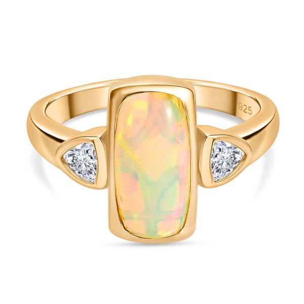 AA Natürlicher, äthiopischer Welo Opal, Moissanit Ring 925 Silber 750 Gelbgold Vermeil (Größe 18.00) ca. 1,76 ct image number 0